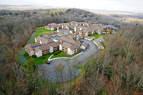 Aerial view of East Hill Woods Retirement Community.